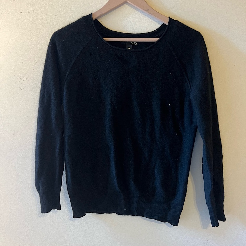 100% black cashmere crewneck sweater top